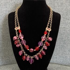 Vintage Napier 1990s Gold Tone Dual Chain Red and Purple Beaded Necklace